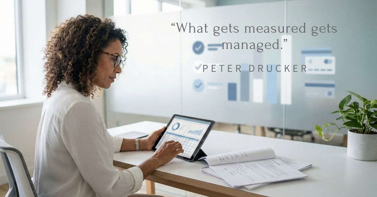 Peter Drucker quote about measuring business performance during year-end review
